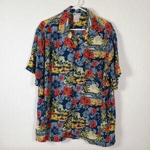 Vtg Disney Parks Aloha Hibiscus Mickey Mouse Pluto Surf Beach Hawaiian Shirt...